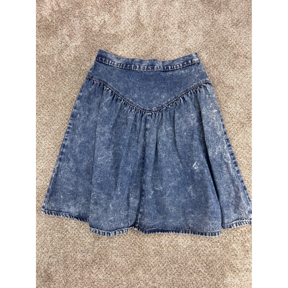 Vintage 80s Western Prairie Rodeo Acid Wash Denim Skirt Blue High Waist Yoke XS